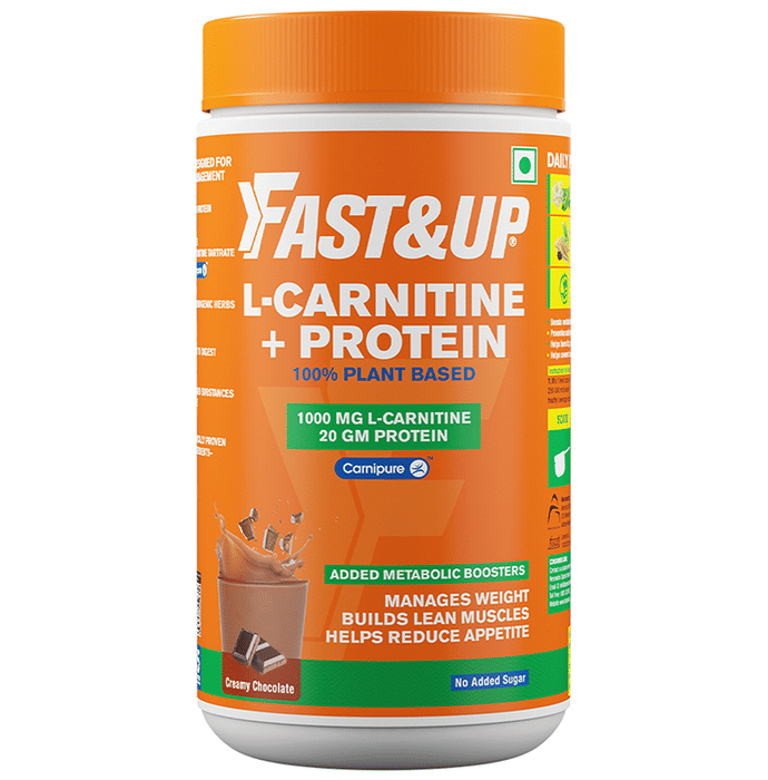 Fast&Up 100% Plant Based L-Carnitine + Protein Supports Weight Management, Builds Lean Muscles and Reduce Appetite Creamy Chocolate