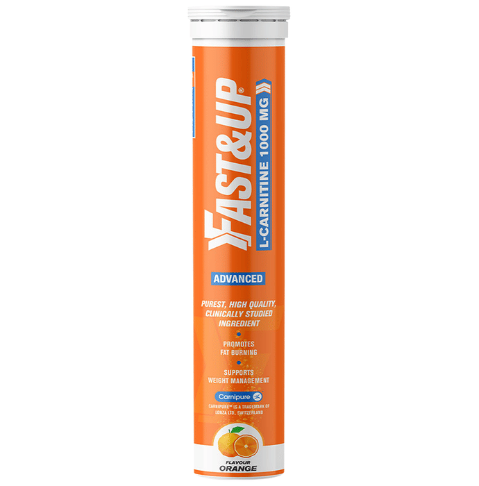 Fast&Up L-Carnitine Carnipure 1000mg | Effervescent Tablet for Weight & Fat Management | Flavour Orange