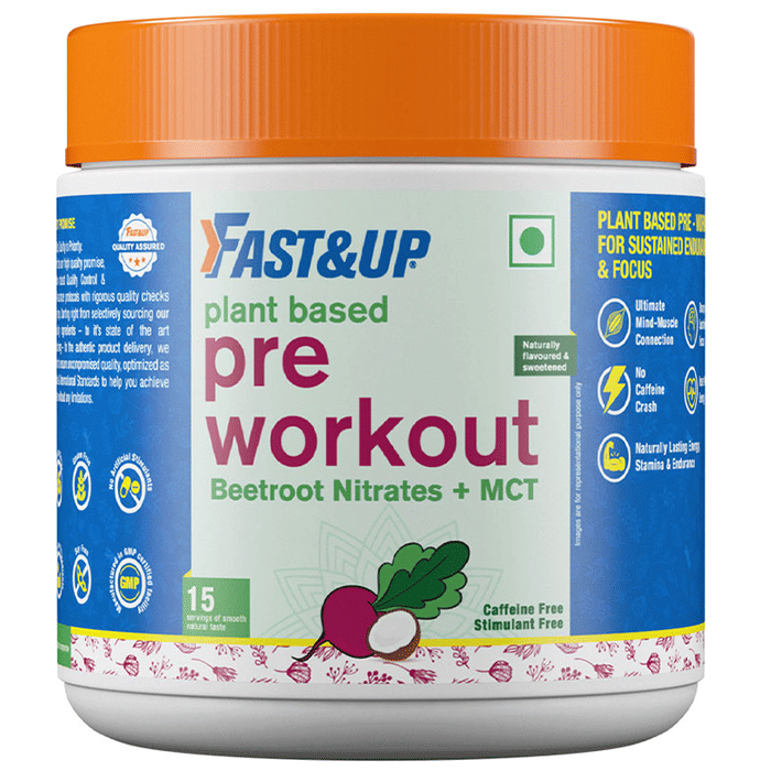 Fast&Up Plant Based Pre Workout with Beetroot Nitrates + MCT, Caffeine Free, Stimulant Free