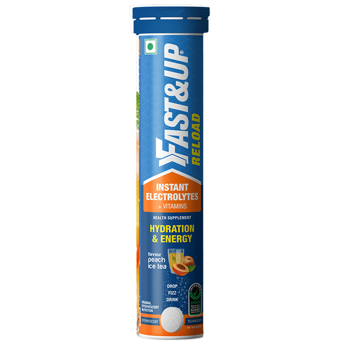 Fast&Up Reload with Instant Electrolytes & Vitamins for Hydration & Energy | Flavour Effervescent Tablet Peach Ice Tea