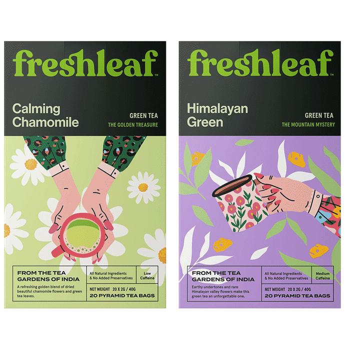 Freshleaf Combo Pack of Calming Chamomile Green Tea Bag (20) & Himalayan Green Tea Bag (20)