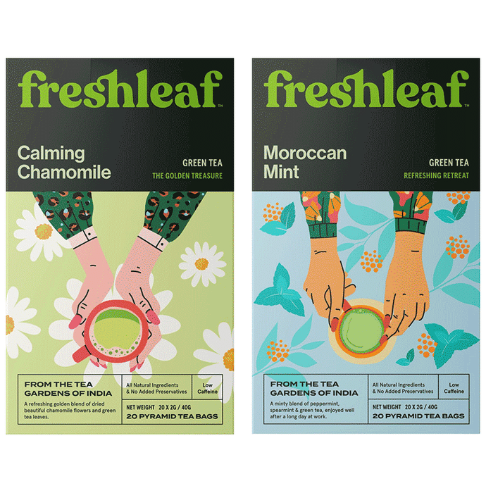 Freshleaf Combo Pack of Calming Chamomile Tea Bag (20) & Moroccan Mint Green Tea Bag (20)