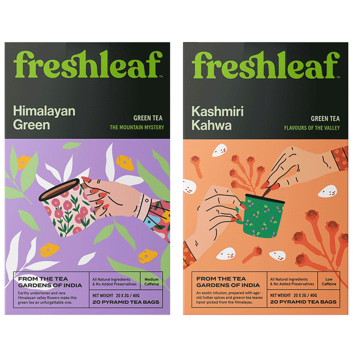 Freshleaf Combo Pack of Kashmiri Kahwa Green Tea Bag (20) & Himalayan Green Tea Bag (20)