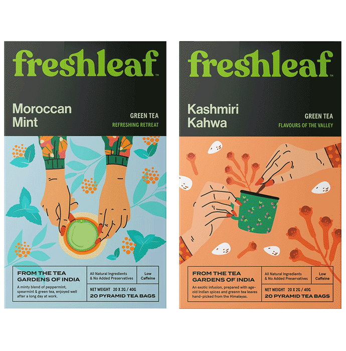 Freshleaf Combo Pack of Moroccan Mint Green Tea Bag (20) & Kashmiri Kahwa Green Tea Bag (20)