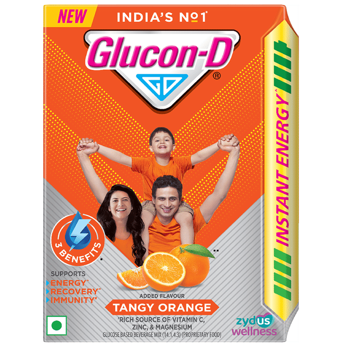 Glucon-D with Glucose, Calcium, Vitamin C & Sucrose | Nutrition Booster Tangy Orange