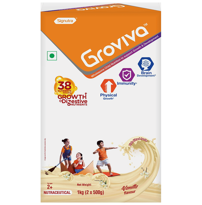 Groviva Child Nutrition for Physical Growth, Brain Development & Immunity | Flavour Vanilla Powder