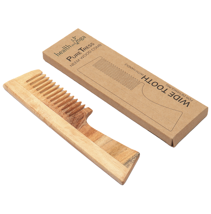 HealthAndYoga PureTress Neem Wood Tooth Comb with Handle