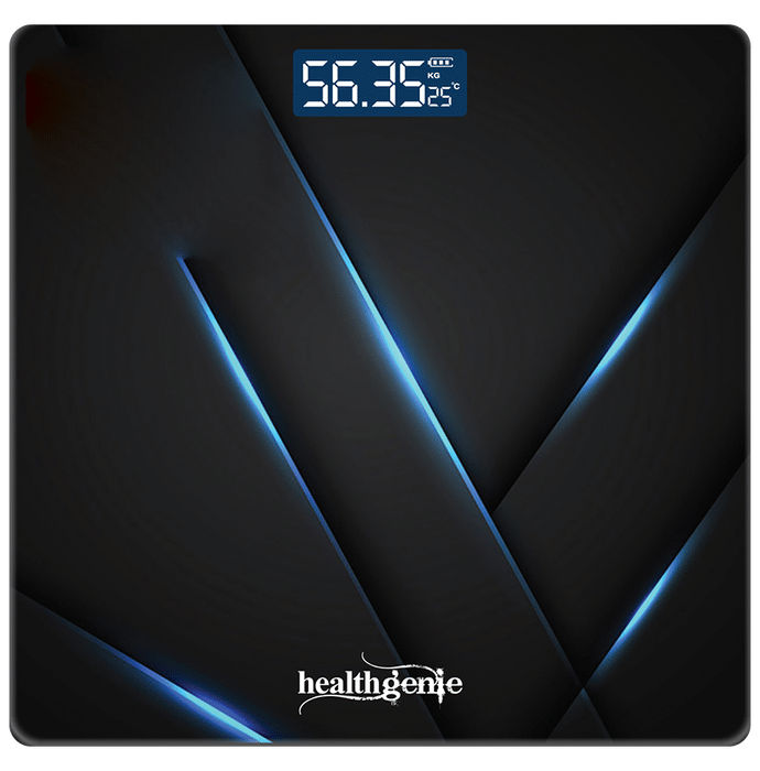 Healthgenie Digital Weight Machine Thick Tempered Glass LCD Display Black Sharp Blue