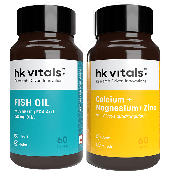Healthkart HK Vitals Combo Pack of Calcium + Magnesium + Zinc Tablet & Fish Oil with 1000mg Omega 3 Softgel Capsule