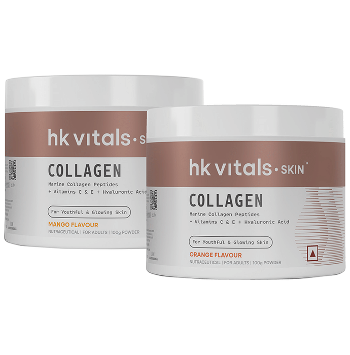 Healthkart HK Vitals Skin Radiance Collagen Powder (100gm Each) | Flavour Orange and Mango
