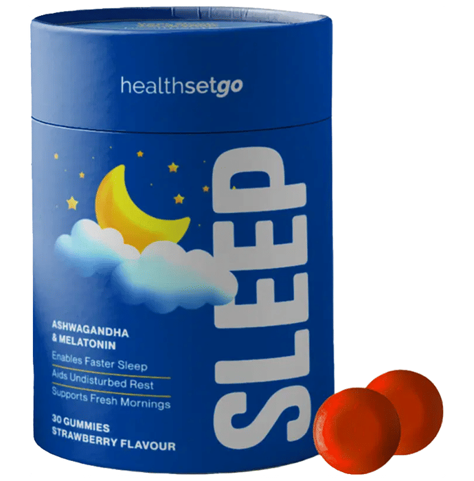 HealthSetGo Sleep Gummies | Melatonin & Ashwagandha | Improve Deep Sleep | Non-Habit Forming Strawberry