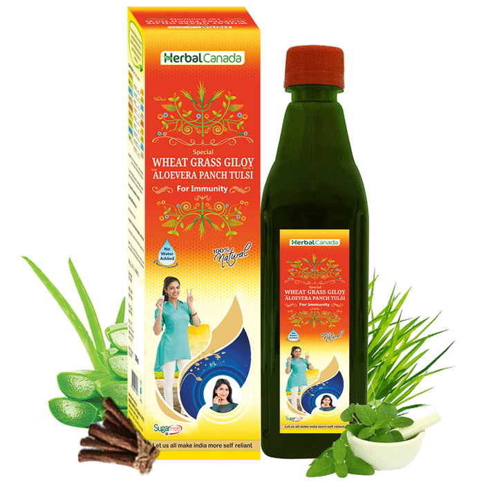 Herbal Canada Special Wheat Grass Giloy Aloevera Panch Tulsi Juice Sugar Free