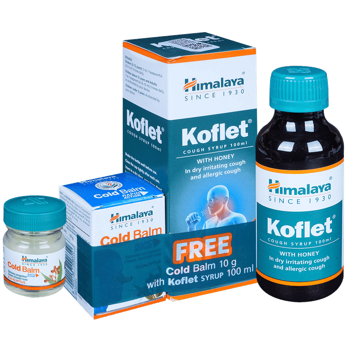 Himalaya Koflet Cough Syrup 25% Honey with 10gm Cold Balm Free