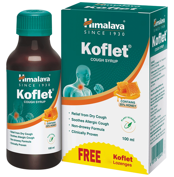 Himalaya Koflet Cough Syrup 25% Honey with 6 Koflet lozenges Free