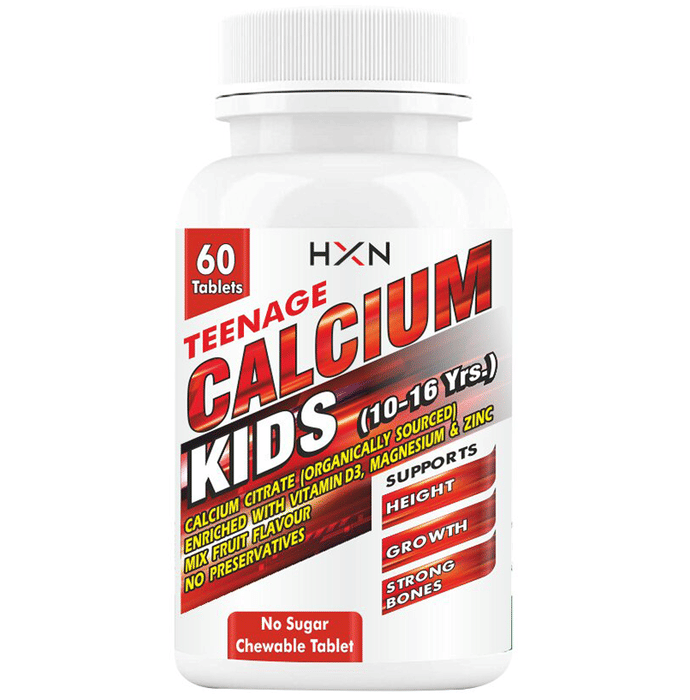 HXN Teenage Calcium for Kids (10-16 Yrs) | With Vitamin D3, Magnesium & Zinc | No Sugar Chewable Tablet
