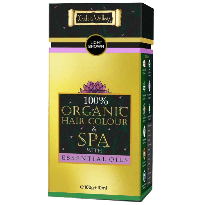 Indus Valley 100% Organic Hair Colour & Spa with Essential Oils (Hair Colour 100gm & Spa Elixir 10ml) Light Brown