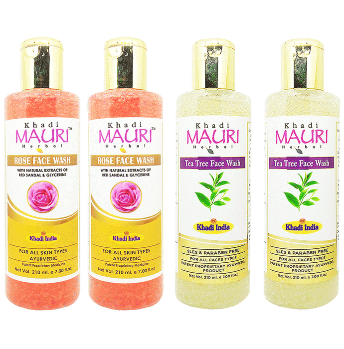 Khadi Mauri Herbal Combo Pack of Mauri Rose & Tea Tree Face Wash(210ml Each)