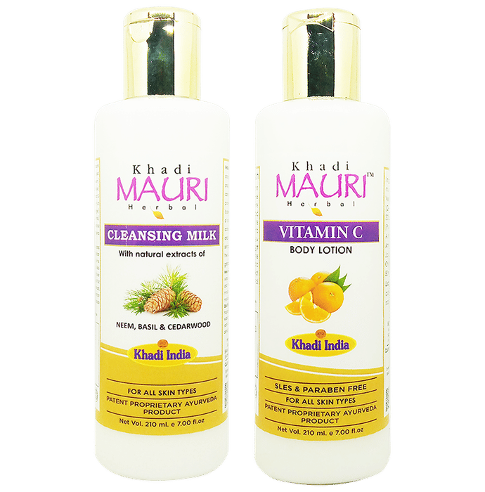 Khadi Mauri Herbal Combo Pack of Vitamin C and Cleansing Lotion (210ml Each)
