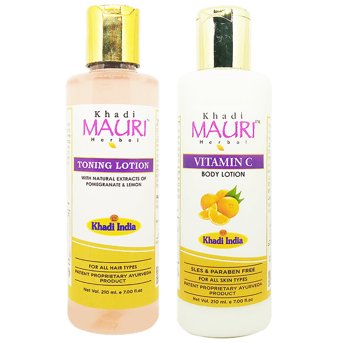 Khadi Mauri Herbal Combo Pack of Vitamin C and Toning Lotion (210ml Each)