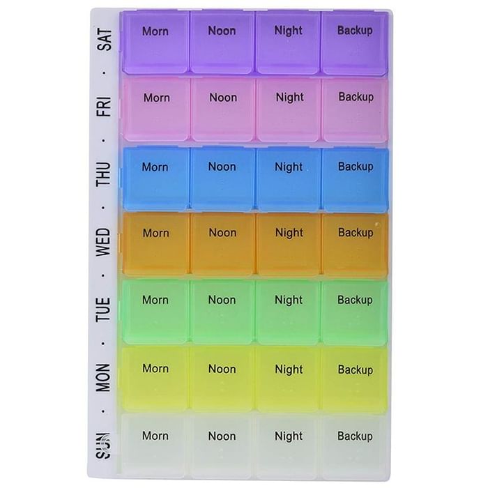Krivish 7 Day Weekly 28 Compartments Pill Box Morning Noon Night Medicine Pill Organizer