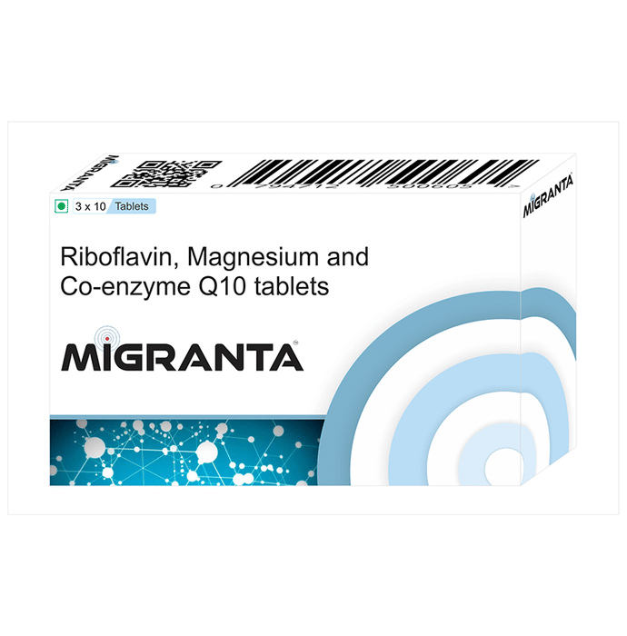 Migranta Riboflavin (B2), Magnesium, Co-Q10 for Sensitivity, Migraine & Headache Supplement Tablet