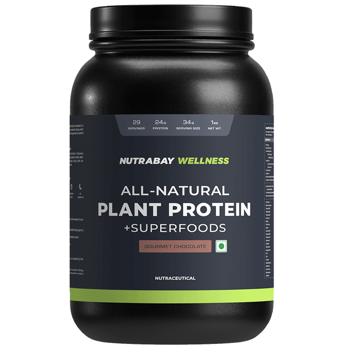 Nutrabay Wellness All-Natural Plant Protein + Superfoods | For Muscles & Digestion | Flavour Gourmet Chocolate