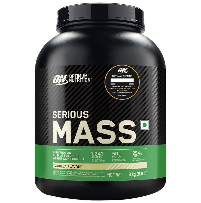 Optimum Nutrition (ON) Serious Mass High Protein for Weight Gain & Muscle Building | Flavour Powder Vanilla