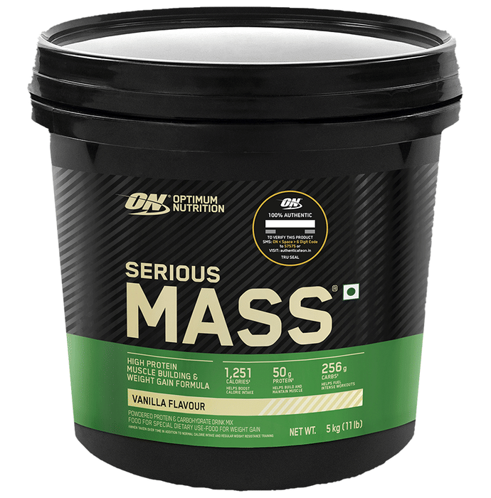 Optimum Nutrition (ON) Serious Mass High Protein for Weight Gain & Muscle Building | Flavour Powder Vanilla