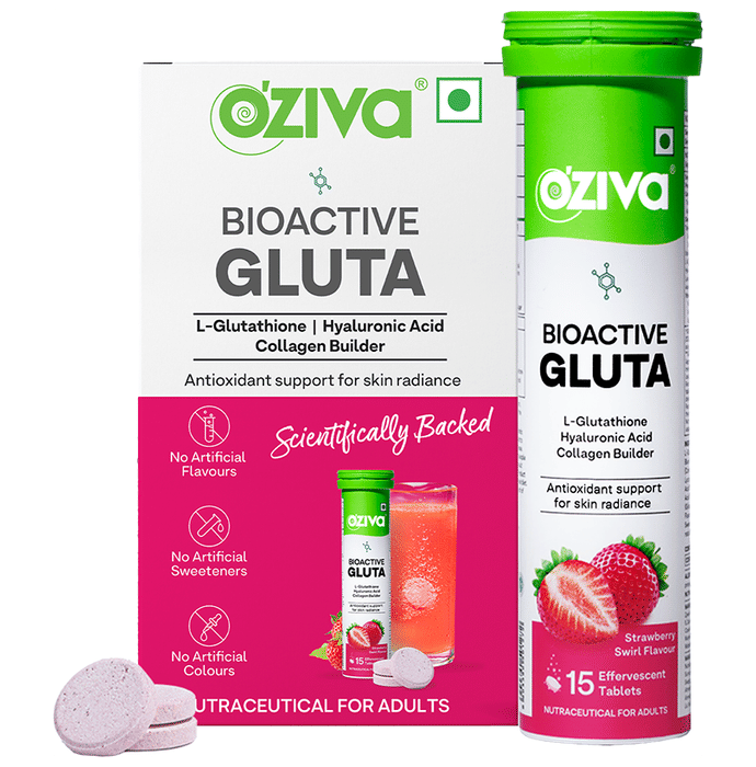 Oziva Bioactive Gluta Effervescent Tablets (15 Each) Strawberry Swirl