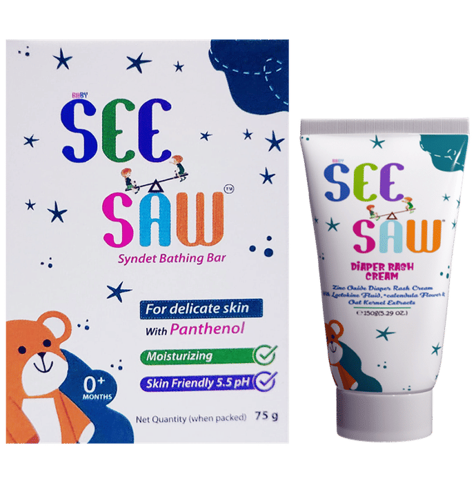See Saw Combo Pack of Diaper Rash Cream (150gm) and Syndet Bathing Bar (75gm)