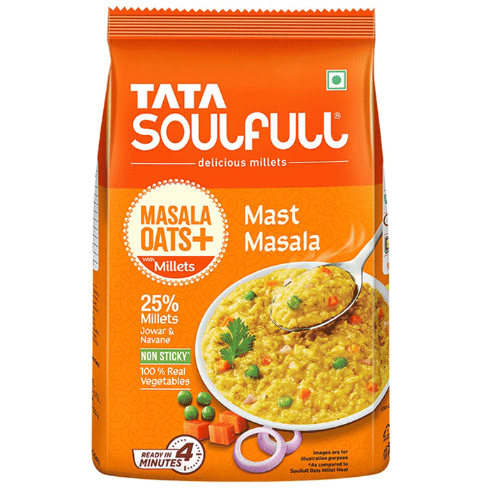 Tata Soulfull Masala Oats + with Millets Real Vegetables, 25% Millets, Non Sticky Mast Masala