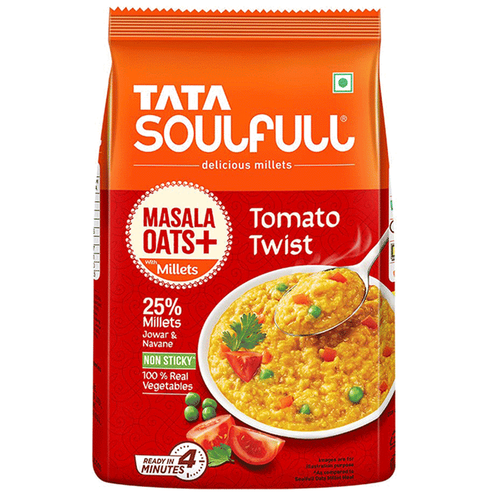 Tata Soulfull Masala Oats + with Millets Real Vegetables, 25% Millets, Non Sticky Tomato Twist