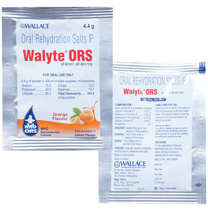 Walyte ORS for Instant Hydration & Electrolyte Balance | Flavour Powder Orange