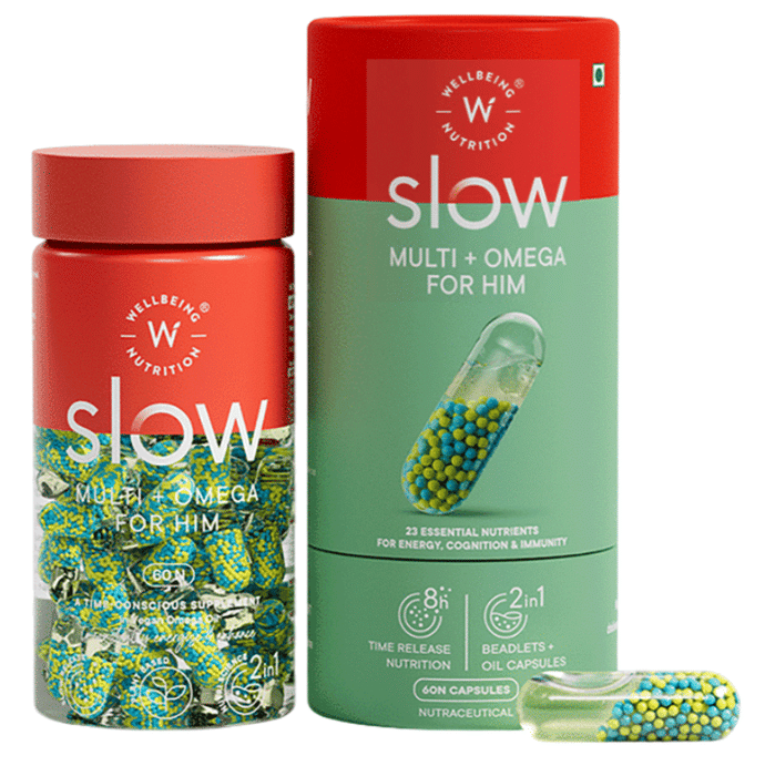 Wellbeing Nutrition Slow Multi + Omega 3 for Him Vitamins & Minerals, 15 Antioxidants & Digestive Capsule
