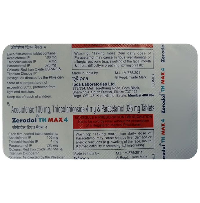 Zerodol TH Max 4mg/100mg/325mg Tablet